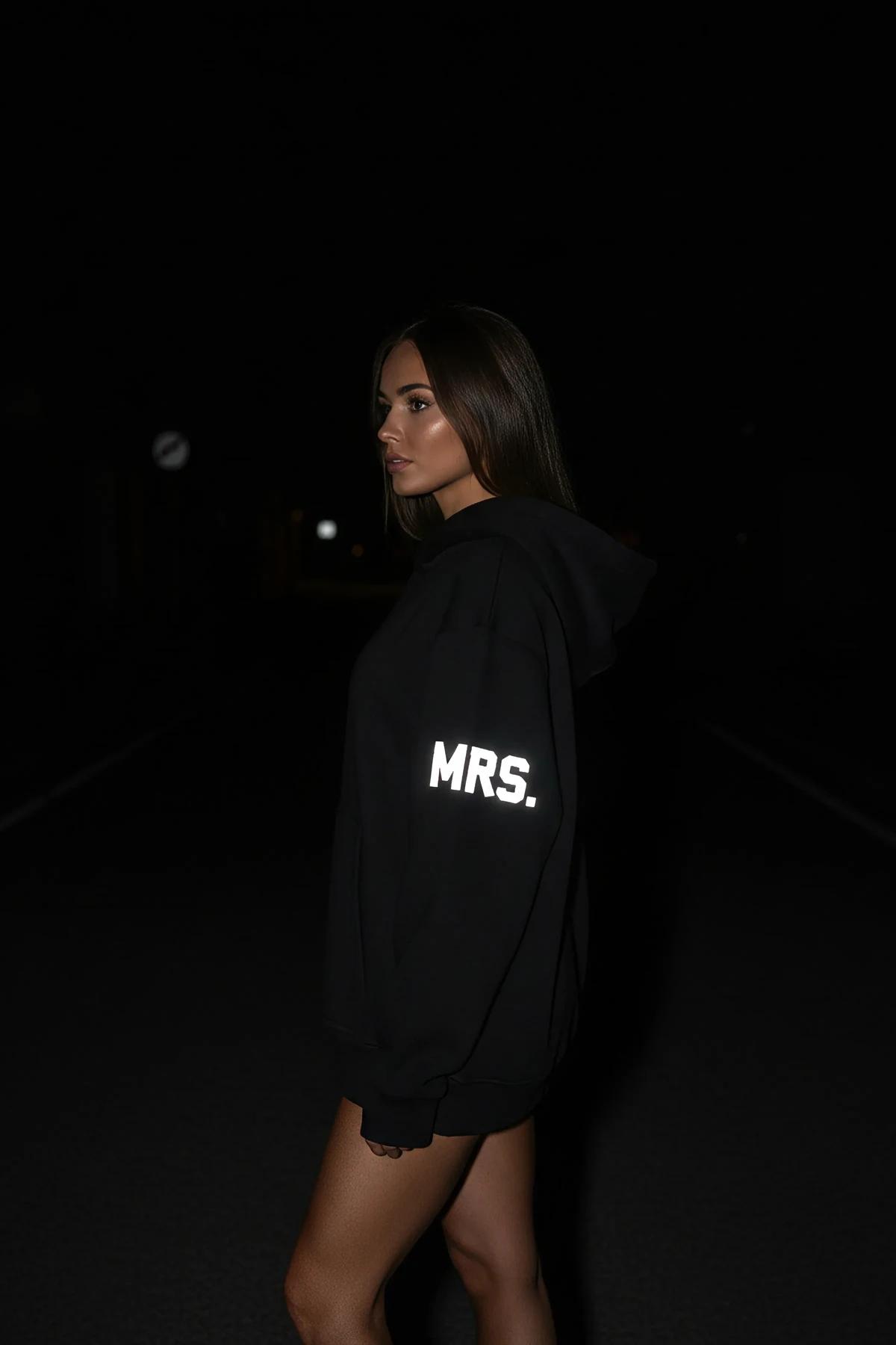 Reflective Mrs. Hoodie with Glow-in-the-Dark Sleeve Print