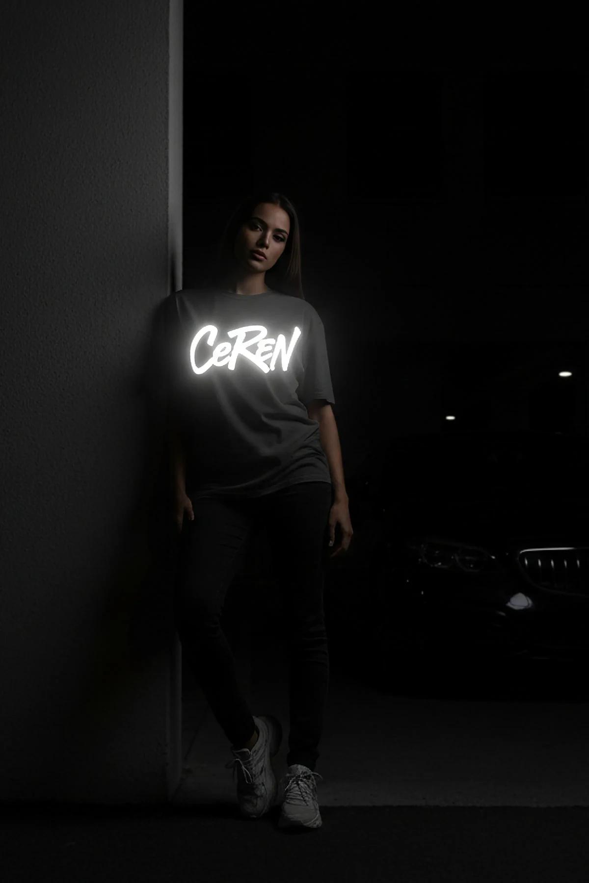 Reflective Oversized Tee with Custom Text Printing