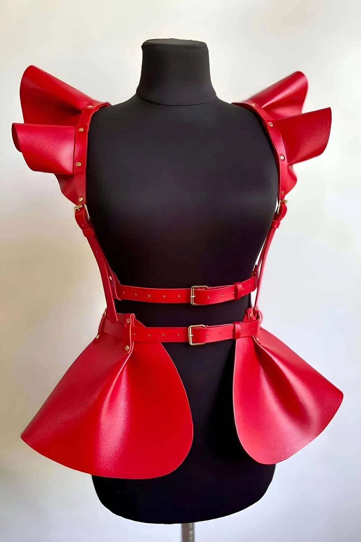 Ruffled Shoulder Harness with Flared Waist Skirt