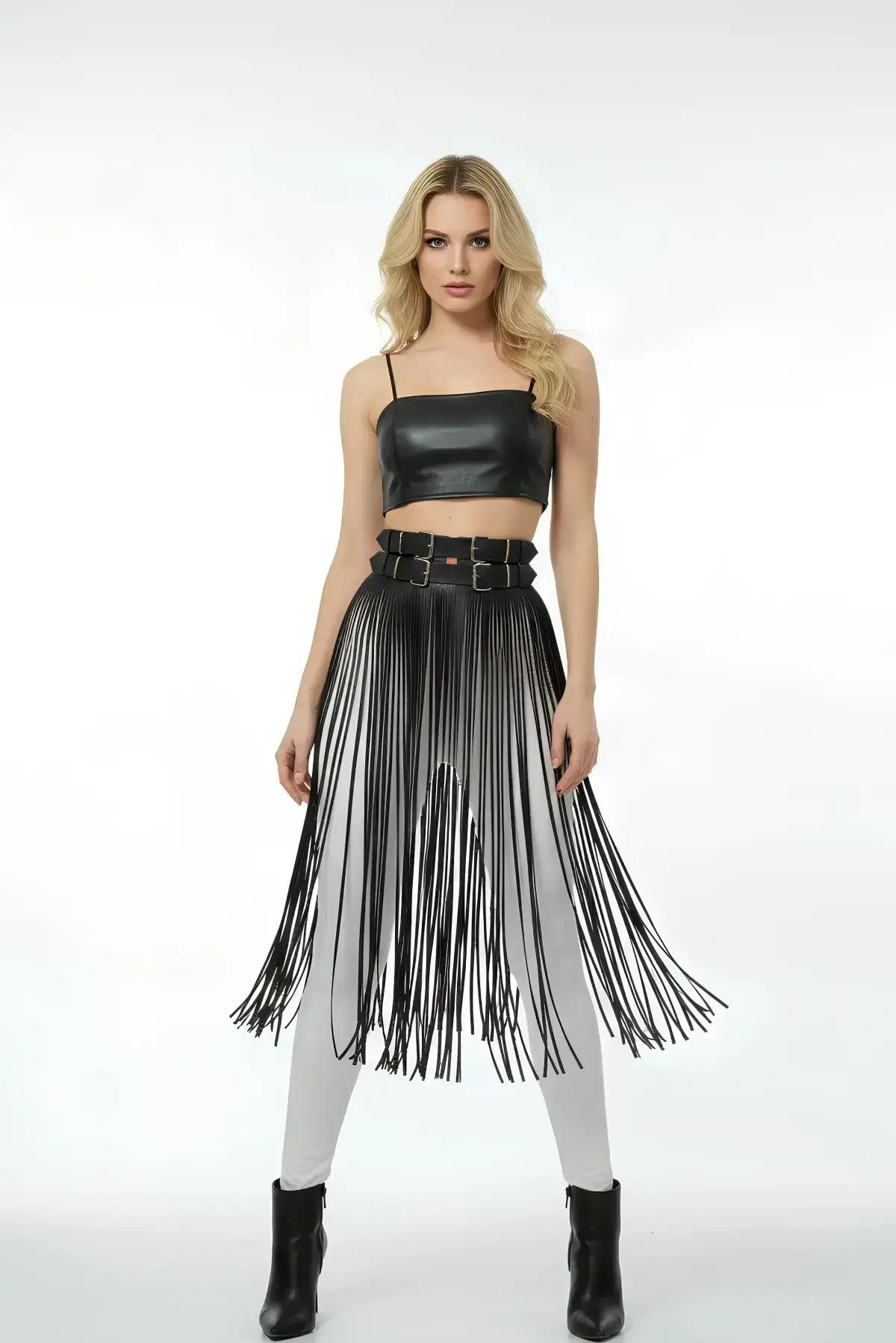 Fringe Overlay Belt with Adjustable Waist Straps
