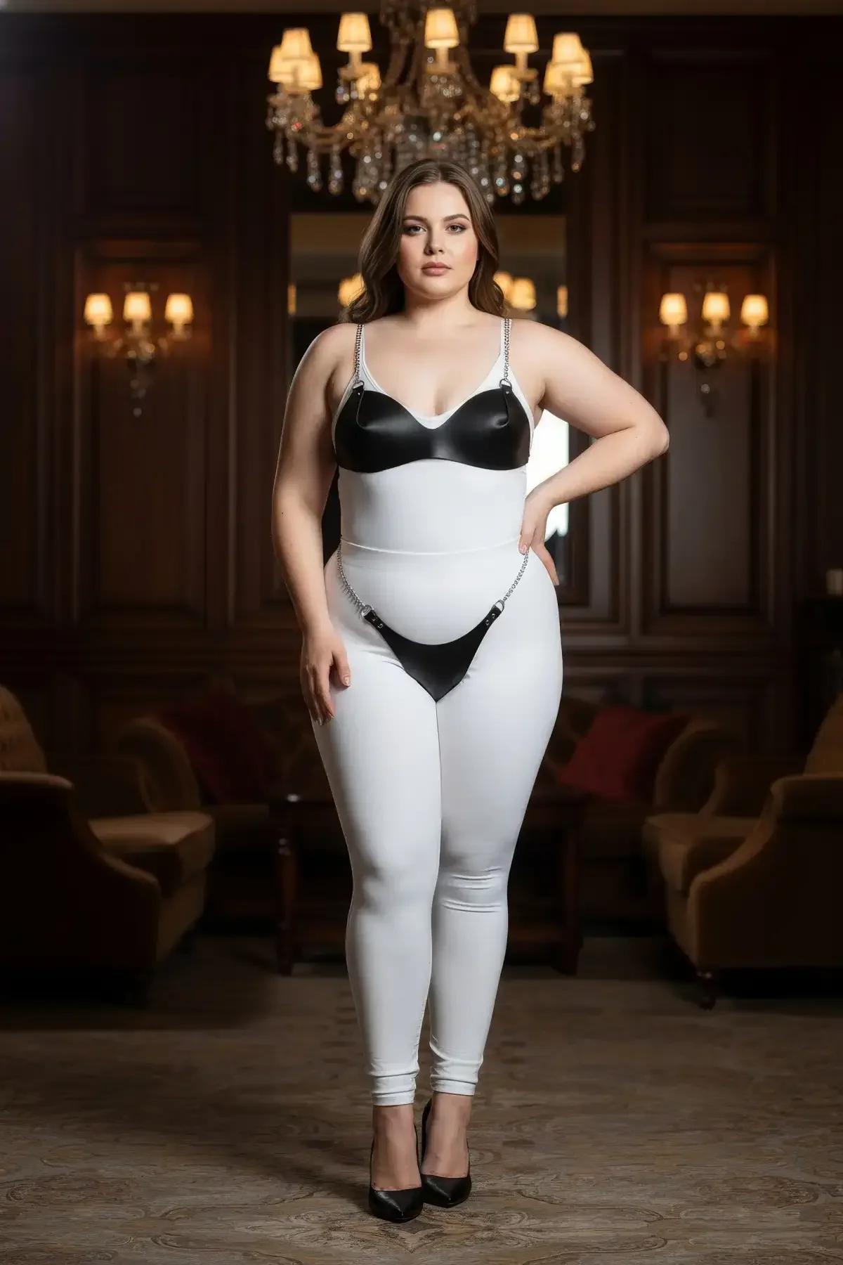 siyah harness alt parça gümüş bel zinciri büyük beden tanga kesim