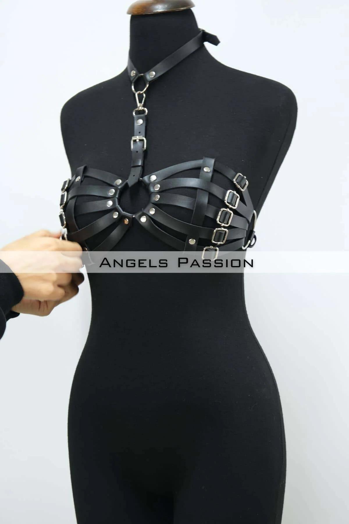 Caged Chest Harness Bra with Choker & O-Ring Details