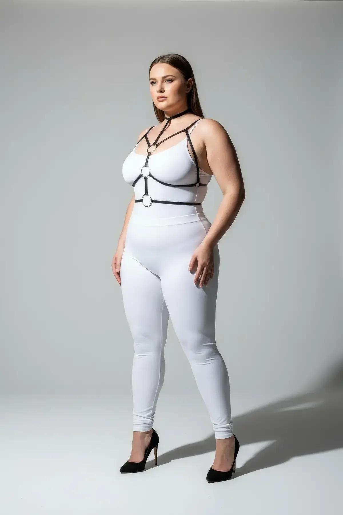 büyük beden siyah harness boyunluk bandı detayı, 1,5 cm genişlik elastik