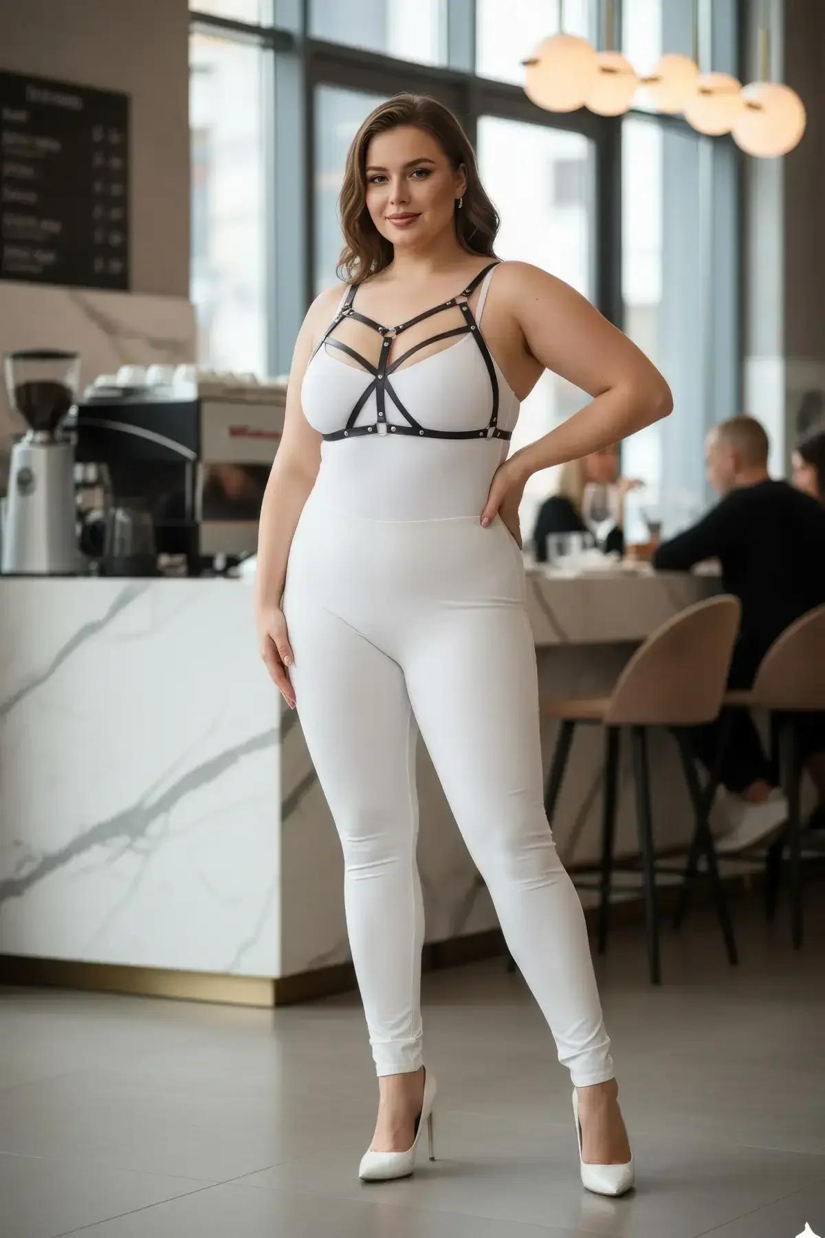 plus size deri harness toka sistemi ve bant yapısı arka profil detay çekimi