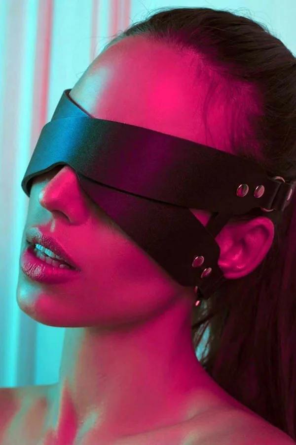 Faux Leather Blindfold Eye Mask with Adjustable Straps