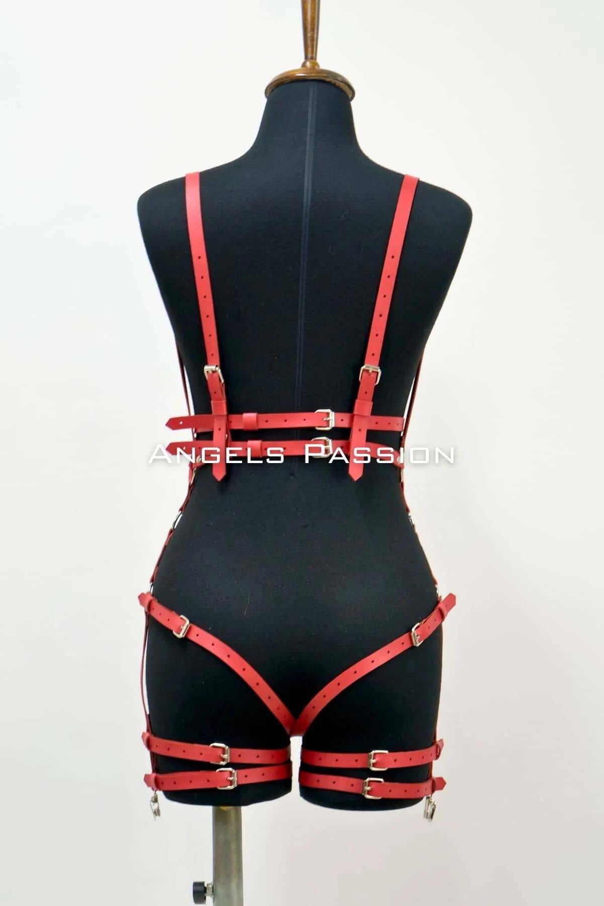 Red Faux Leather Body Harness with O-Rings