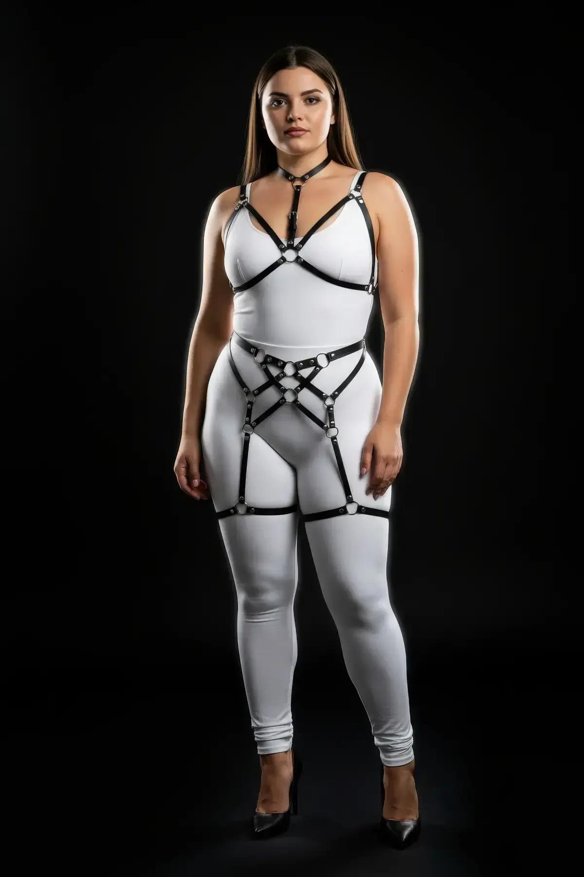 full body harness takım bel ve kalça bölümü çapraz şeritler gümüş halkalar