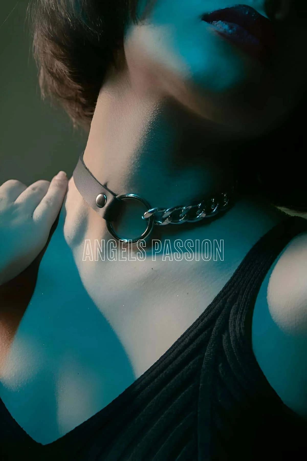 Side view of black PU leather choker showing snap stud fastener detail