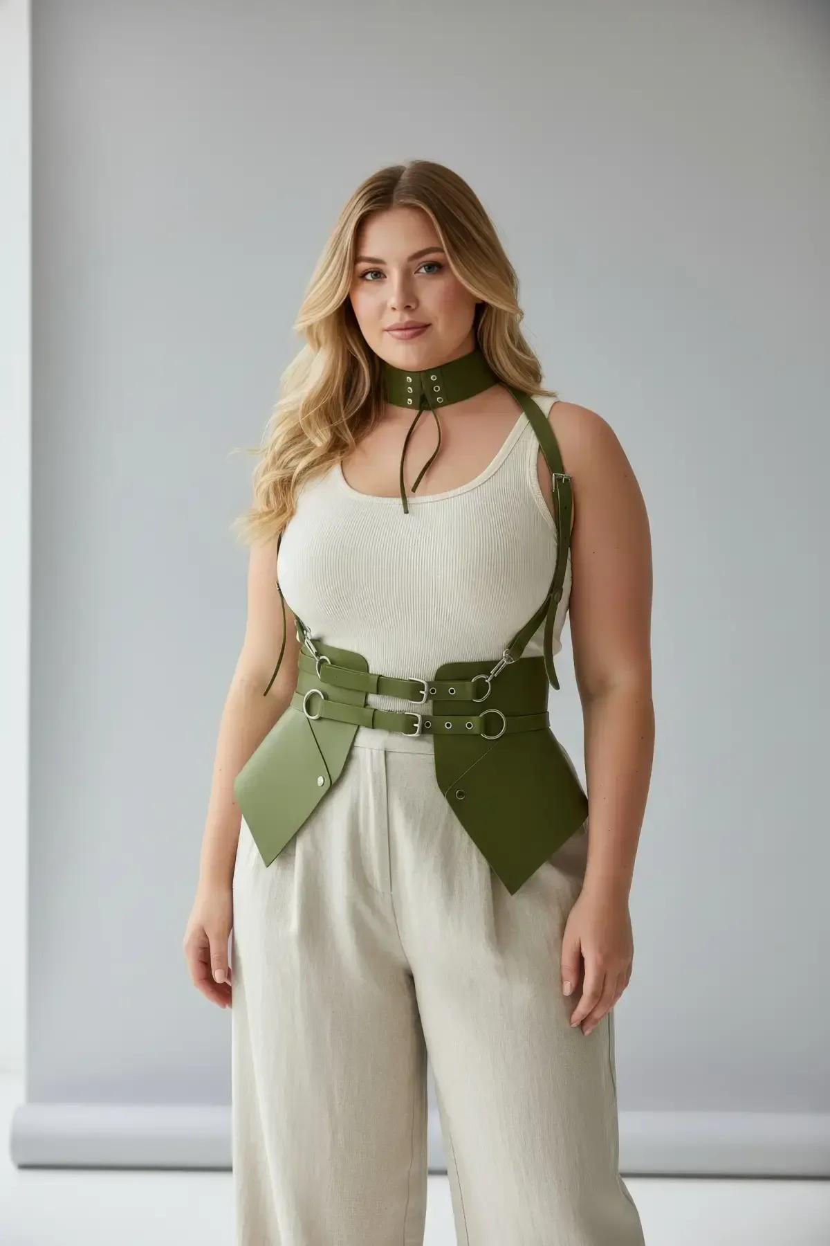 Angular Waspie Corset Harness with Choker Set