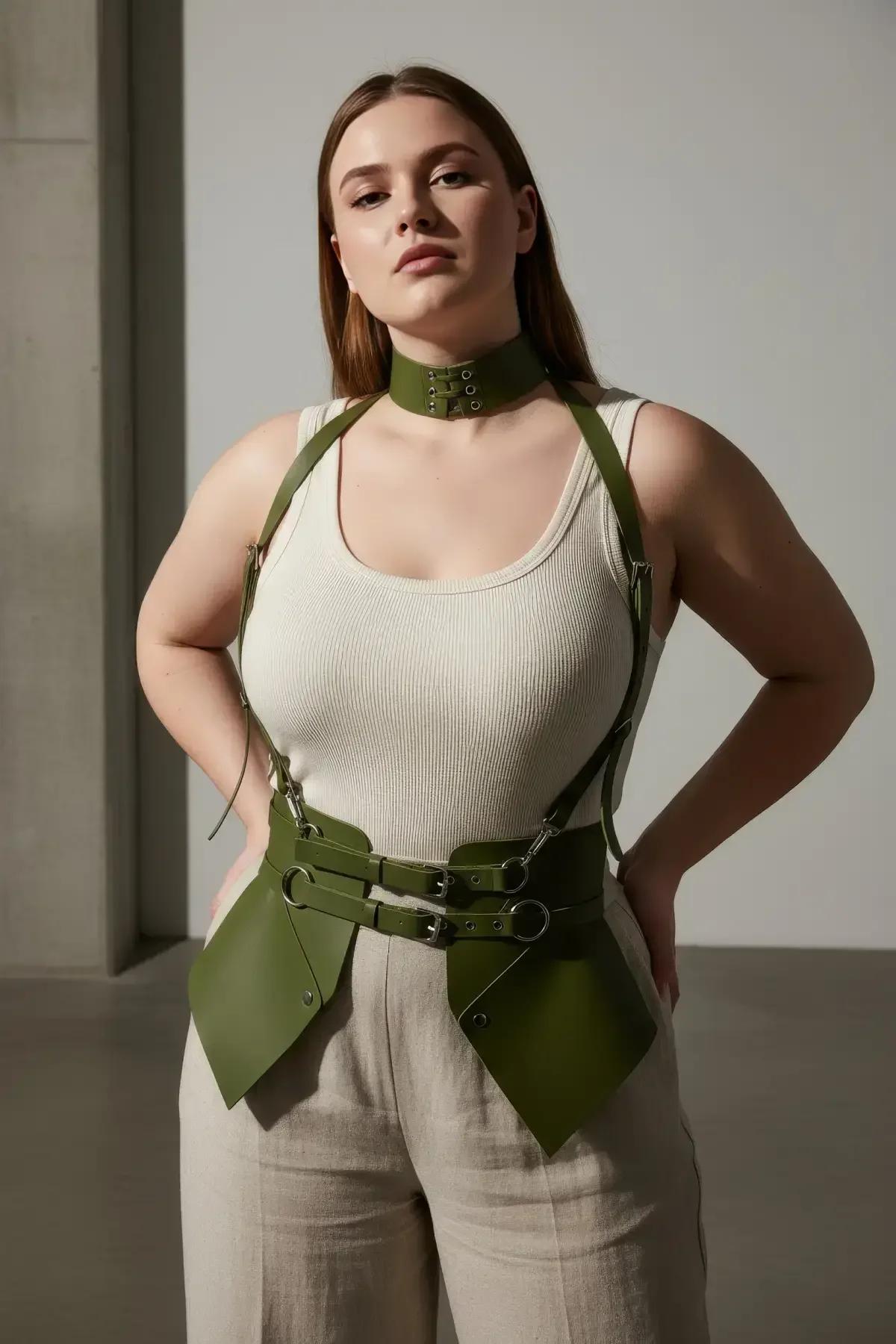 Angular Waspie Corset Harness with Choker Set