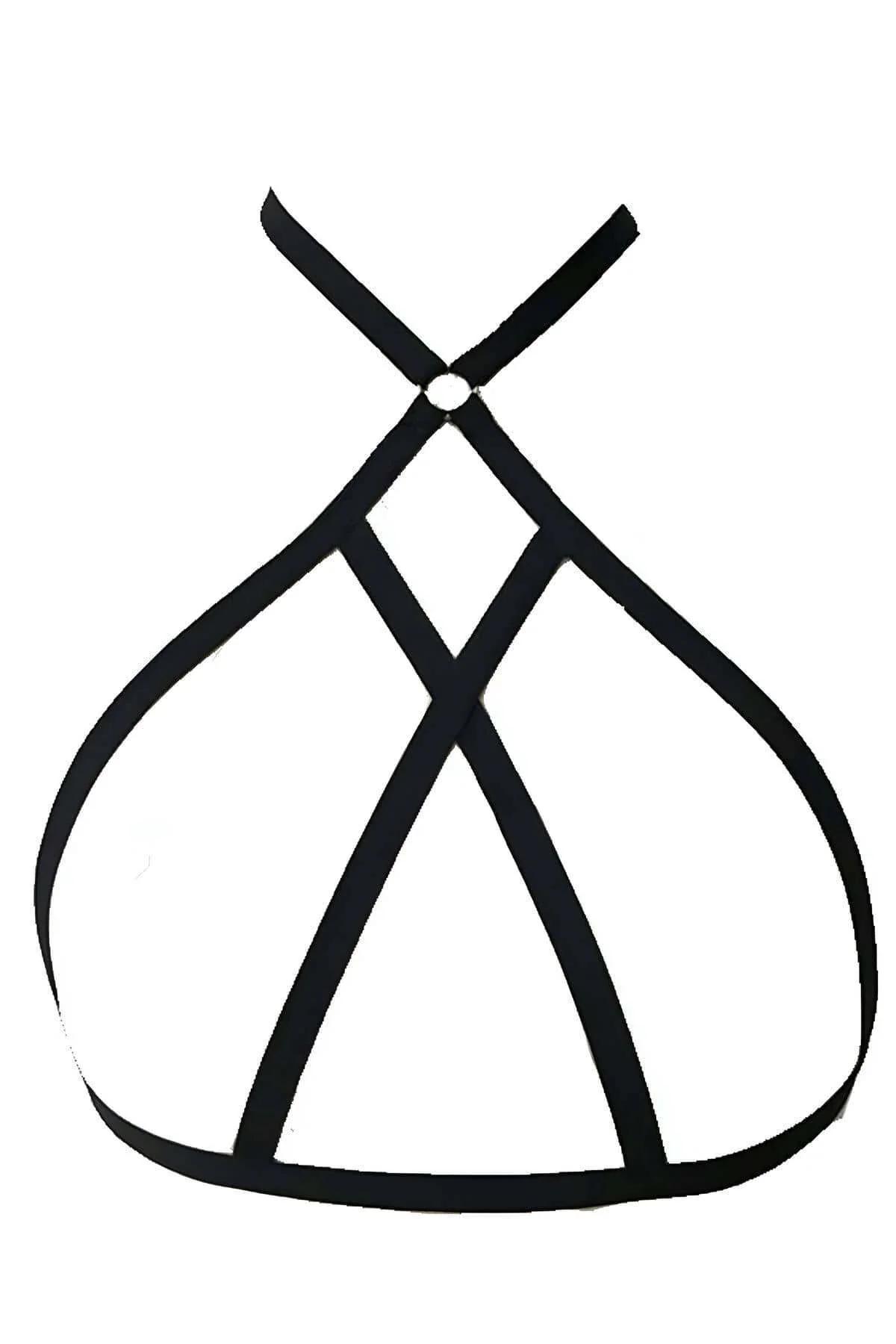 Close-up of silver zinc-alloy O-ring focal point on black elastic chest harness