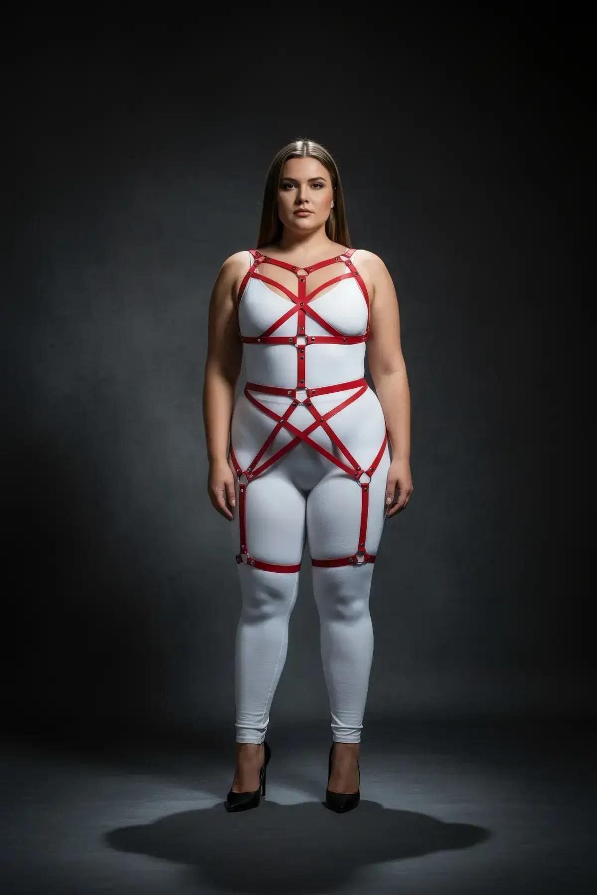 kırmızı full body harness sırt görünümü bel ve omuz bant konfigürasyonu