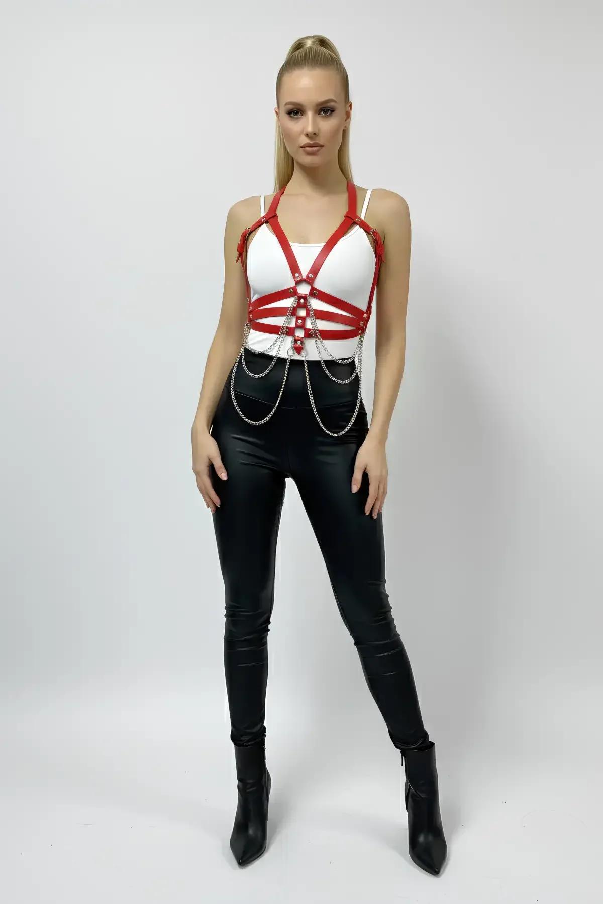 Strappy Chest Harness with Draped Waist Chains
