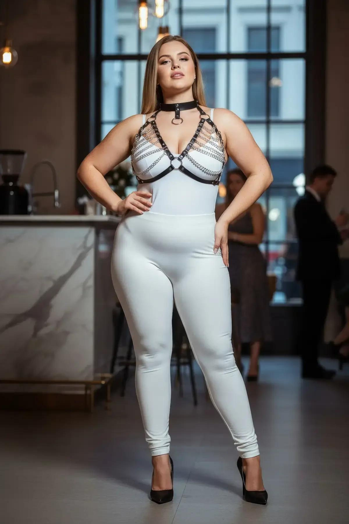 siyah harness takım omuz bandı ayar tokası ve choker yan görünüm