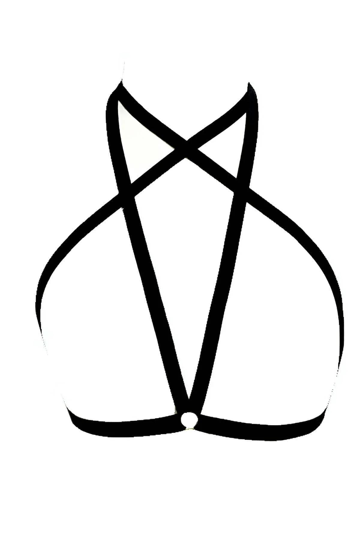 adjustable elastic body harness black geometric star detail close up