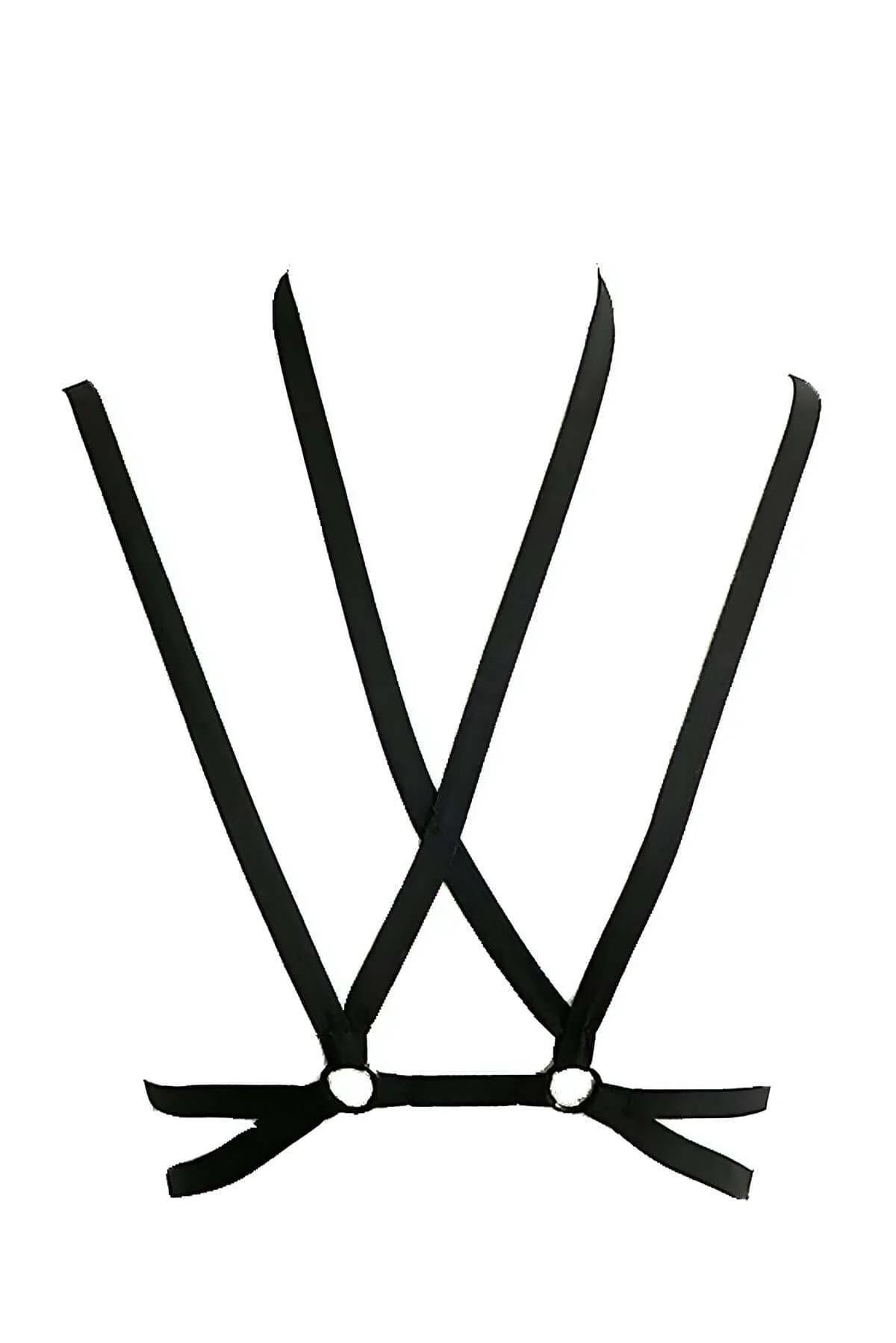 minimalist black chest harness single O-ring detail close-up