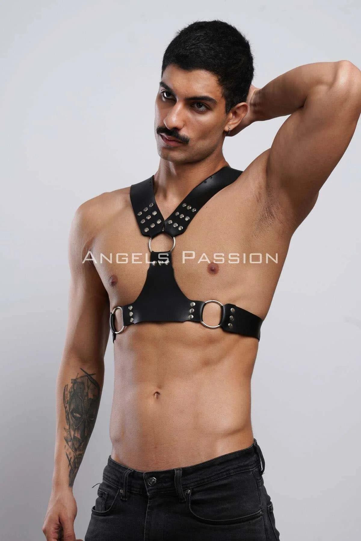 Studded Faux Leather Chest Harness with O-Ring