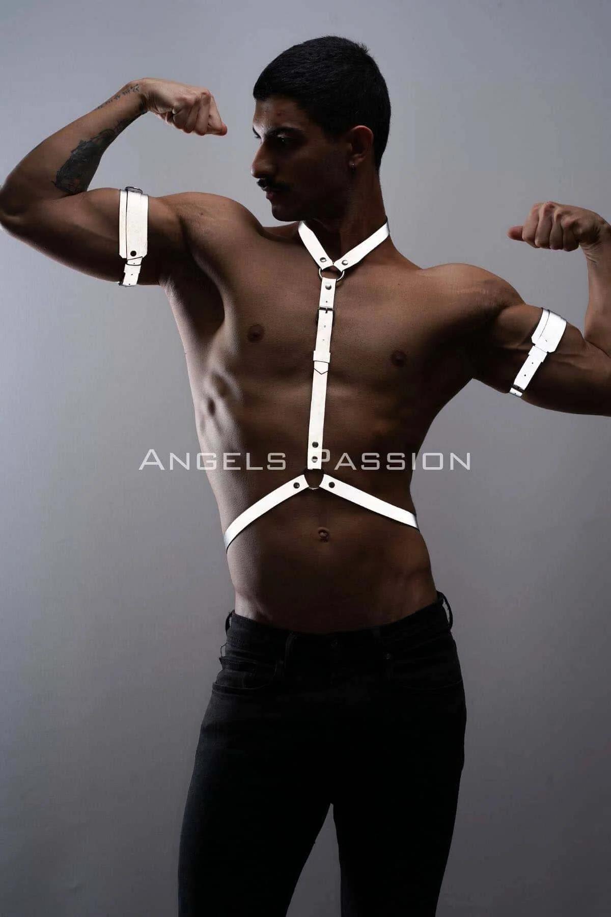 White armband set with snap closure, matching reflective strap material, worn on upper arm