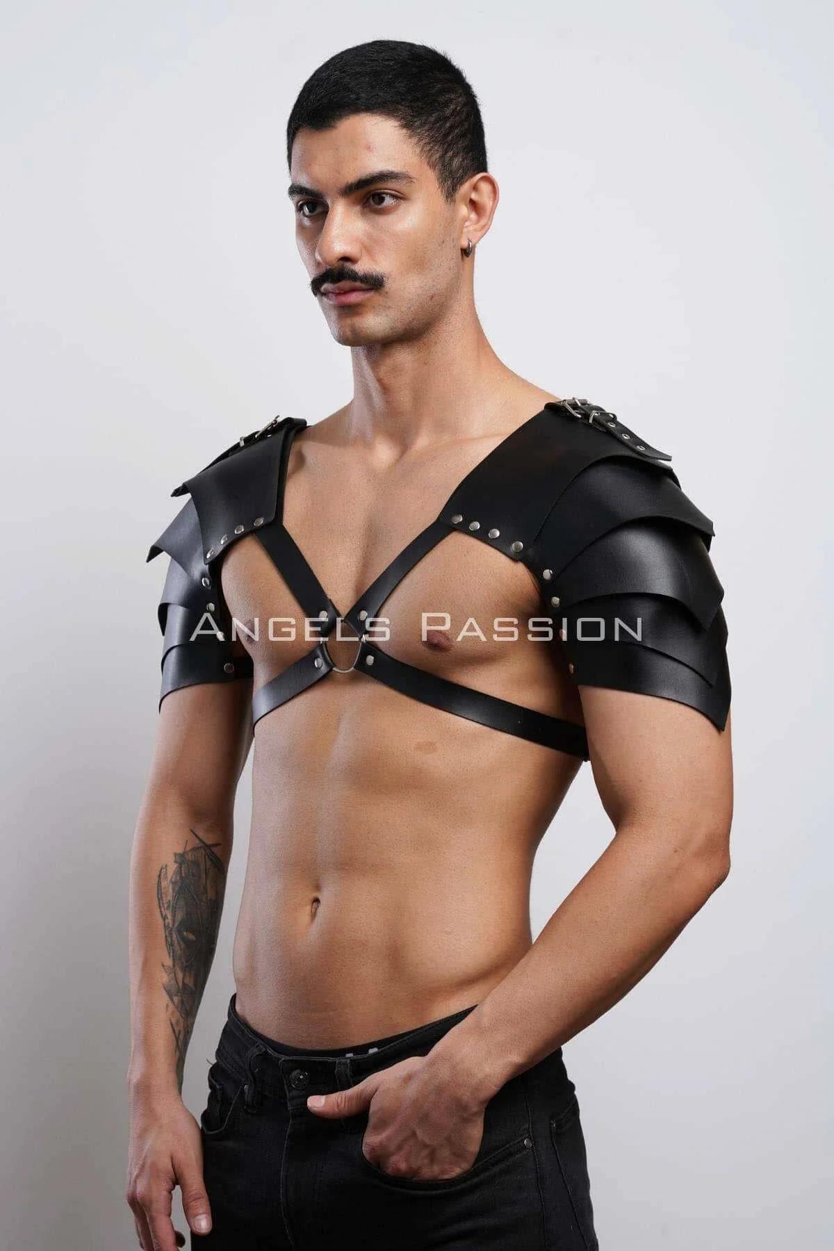 Black Faux Leather Shoulder Armor Harness