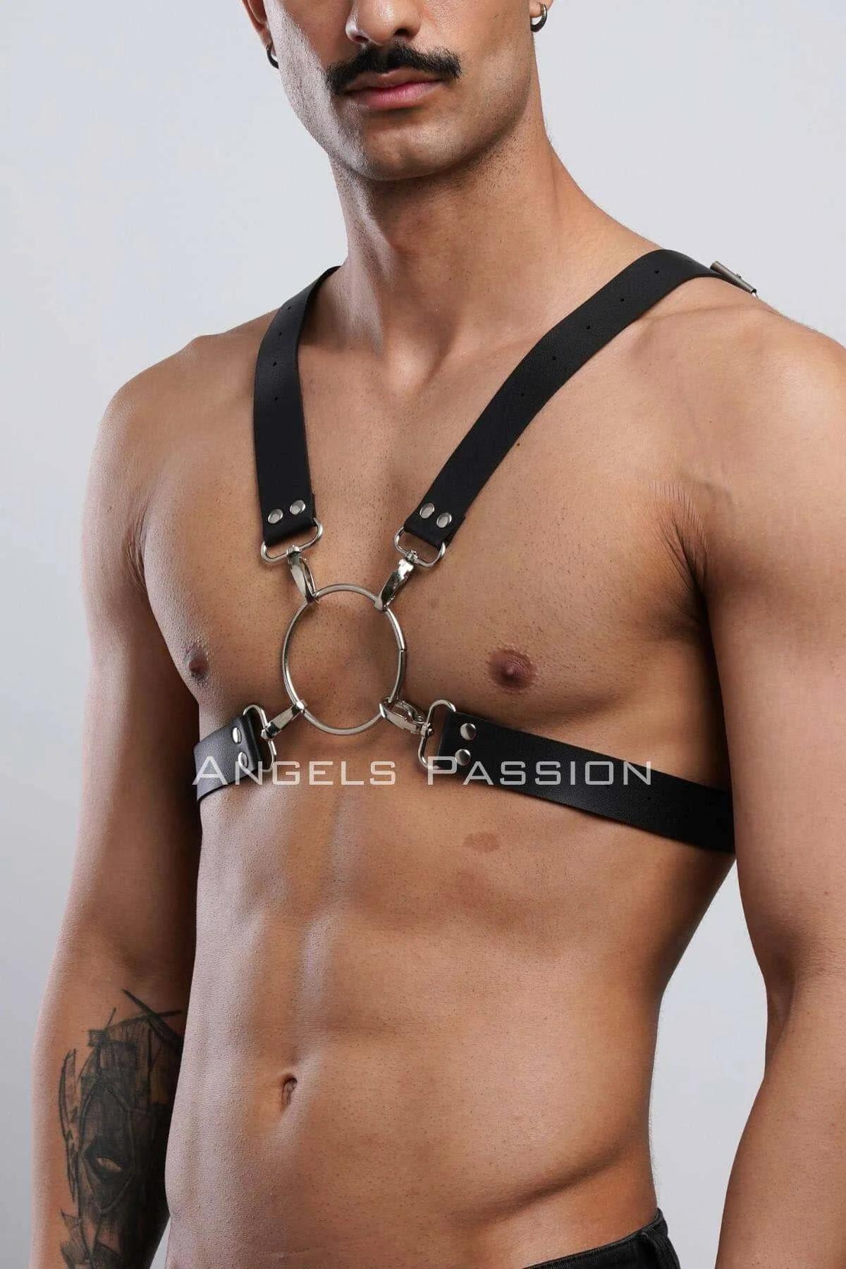 Rear view of black X-back strap configuration crossing between shoulder blades