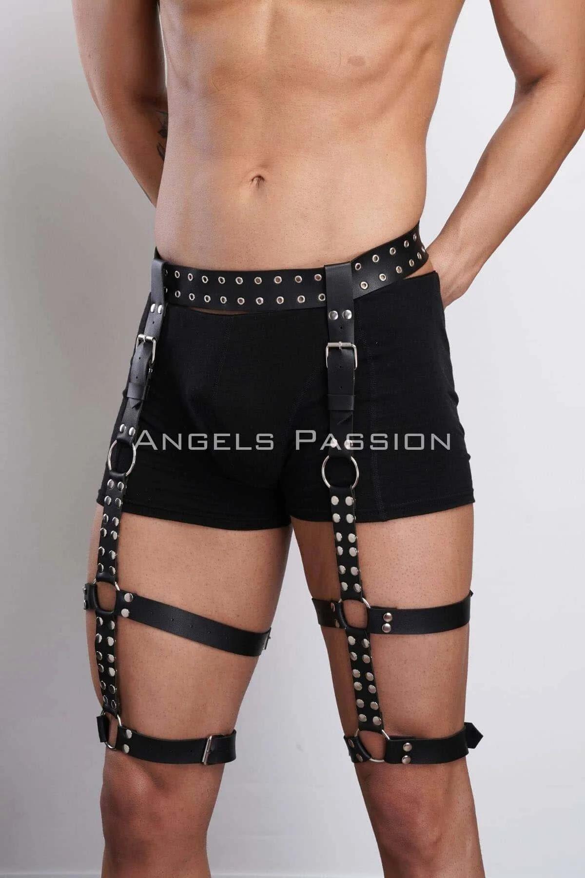 black PU leather waist belt with eyelet studs and roller-bar buckle detail