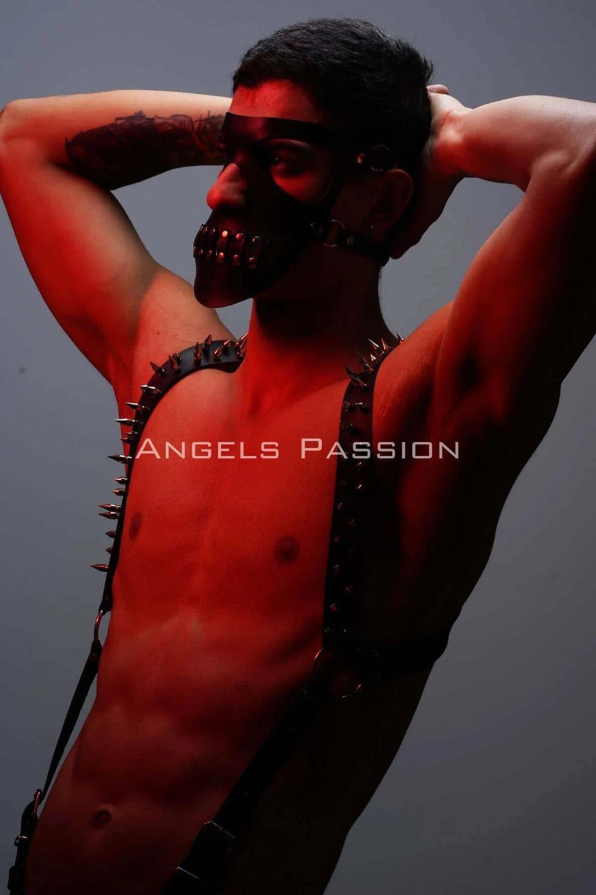 Studded Faux Leather Suspenders Harness