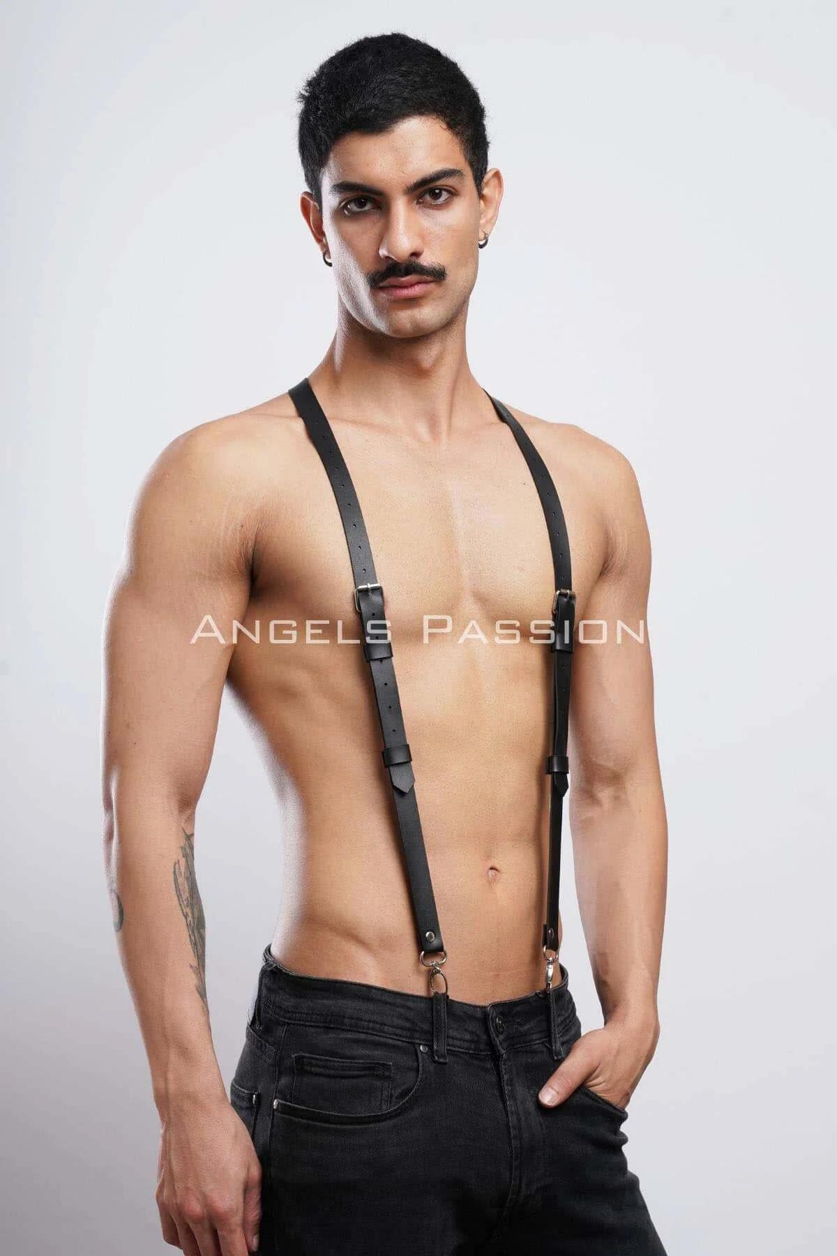 Black matte faux leather shoulder harness straps laid flat showing full strap length