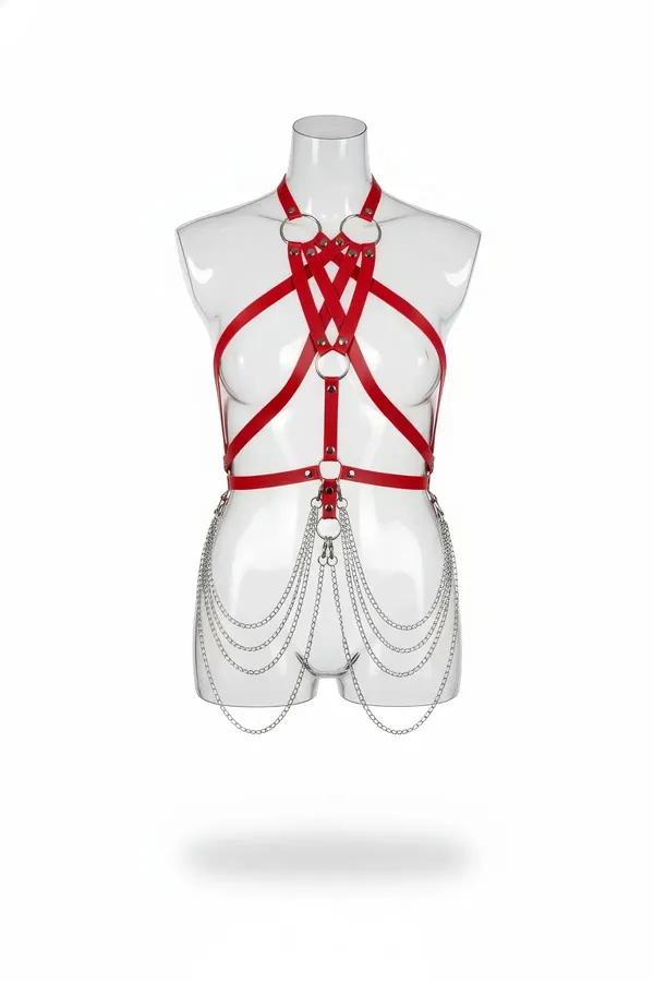Interwoven Faux Leather Body Harness with Draped Hip Chains