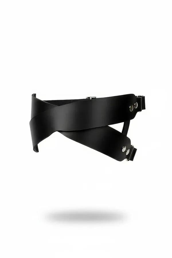 Siyah vegan deri geniş choker çapraz bant detaylı gümüş metal perçinli boyun aksesuar
