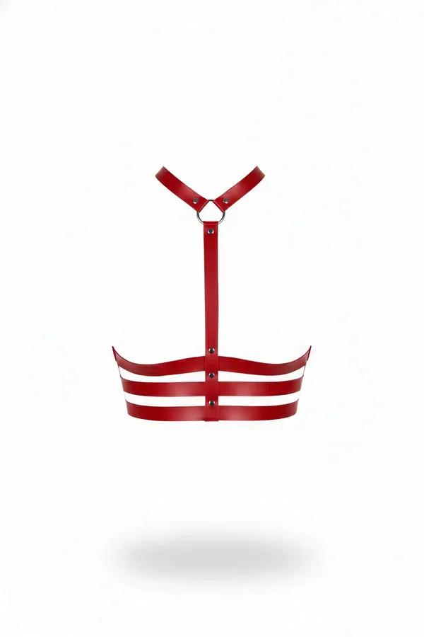 kırmızı faux leather vücut kemeri üç bantlı korse yapısı gümüş metal halka ve perçin detayı
