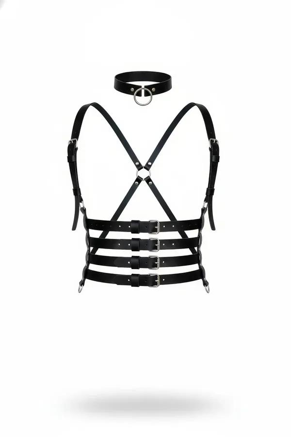 siyah faux leather vücut harness çoklu tokalı X-çapraz göğüs askılı ve boyun halkası seti gümüş metal toka