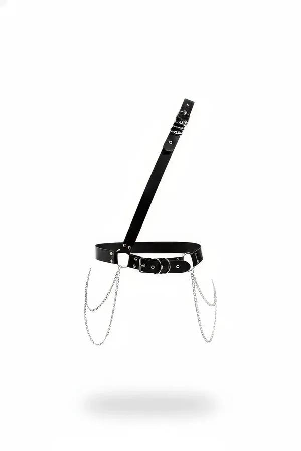 Black Faux Leather Single Shoulder Chain Harness