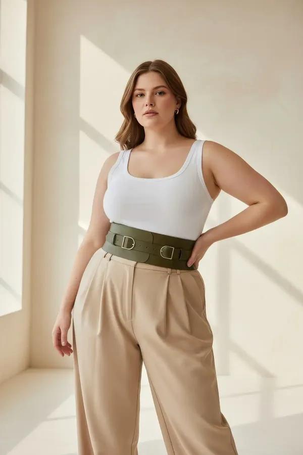 Wide Waspie Waist Belt with Double Buckles