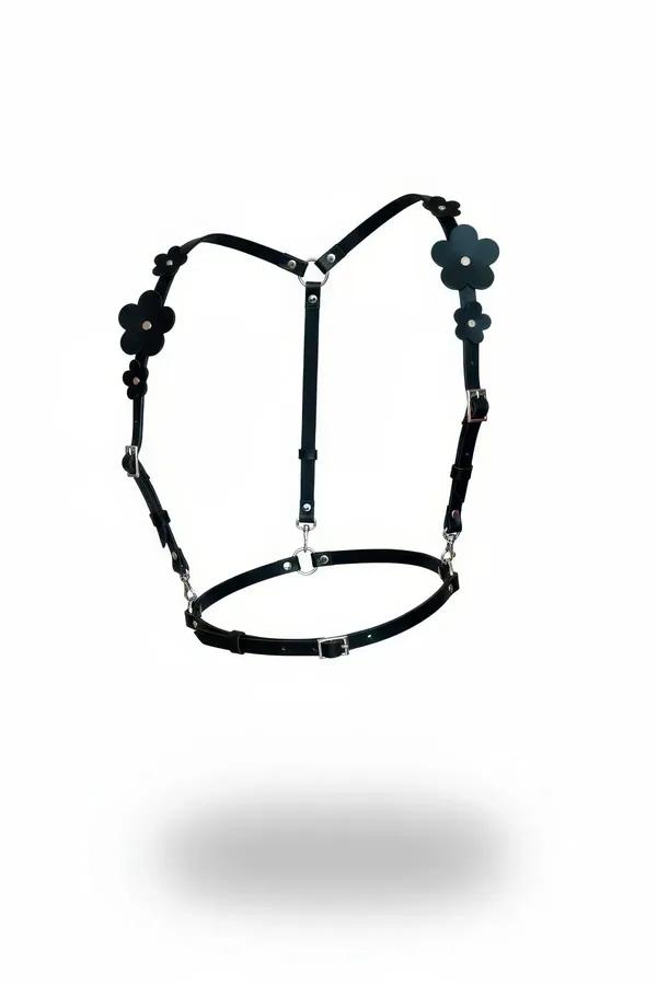 Floral Faux Leather Chest Harness with Adjustable Straps