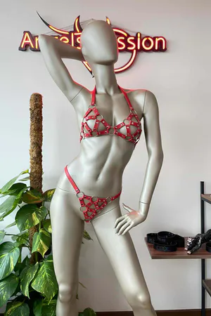 Red Leather Bra Set Leather Underwear
