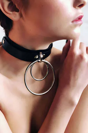 Fancy Leather Collar with Two Rings - APFT264