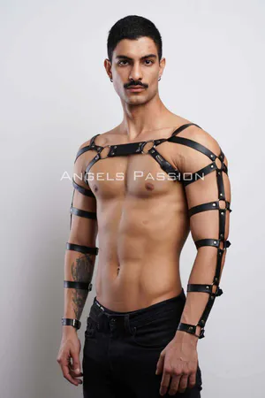 Men's Fancy Wear Leather Arm and Chest Harness - APFTM5
