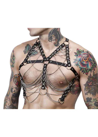 Sexy Men's Fantasy Clothing with Chain and Elastic Detail - APFTM58