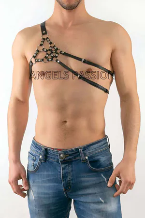 Men's One Shoulder Leather Harness - Men's Fantasy Underwear - Men's Leather Erotic Underwear - APFTM14