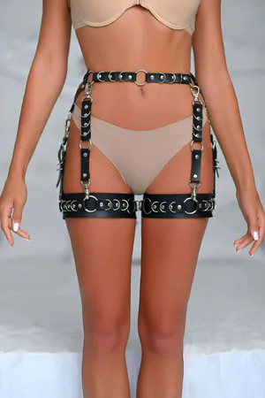 Stylish Leather Garter Harness with Ring Detail - APFT1047