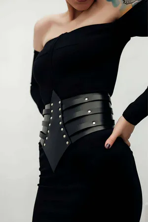 Rivet Detailed, Stylish Leather Corset Belt on Dress, Dress Belt - APFT1087