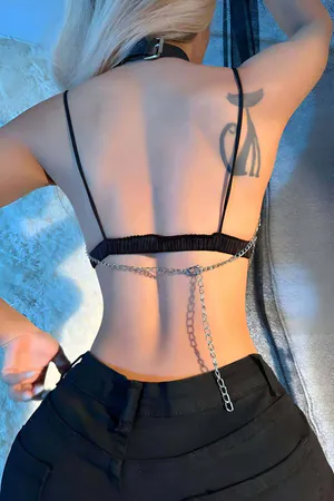 Chest Harness Over Chained Clothing, Crop Bustier - APFT1165