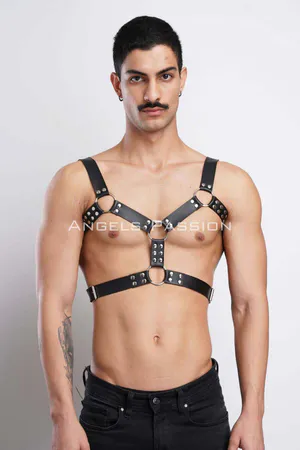 Men's Leather Chest Harness, Men's Party Accessory, Partywear - APFTM78