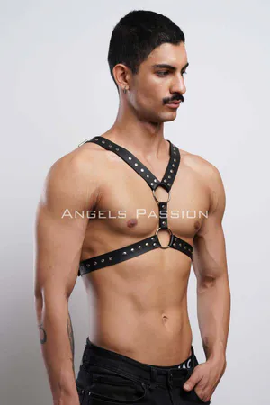 Rivet Detailed Men's Chest Harness, Men's Party Wear - APFTM179