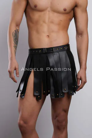 Men's Leather Skirt, Gladiator Skirt, Men's Cosplay Costume - APFTM93