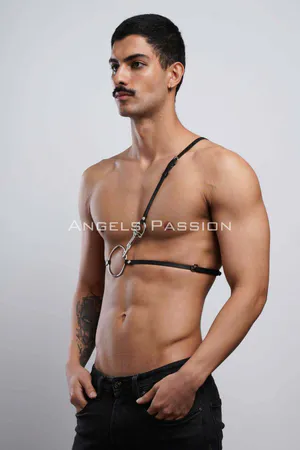 Men's Leather Chest Harness with Shoulder Detail, Shirt Belt - APFTM110