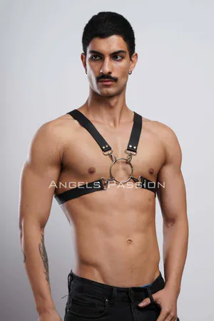 Ring Detailed X Chest Men's Harness, Shirt Belt, T-Shirt Belt, Clubwear - APFTM178