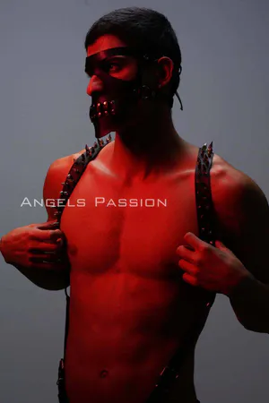 Men's Harness Set with Nail Detail and Mask, Men's Clubwear, Men's Chest Harness - APFTM204