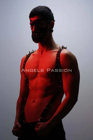 Men's Harness Set with Nail Detail and Mask, Men's Clubwear, Men's Chest Harness - APFTM204