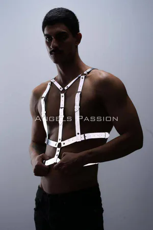 Reflective (Glow in the Dark) Chest Harness, Clubwear, Stylish Men's Body Accessory - APFTM40